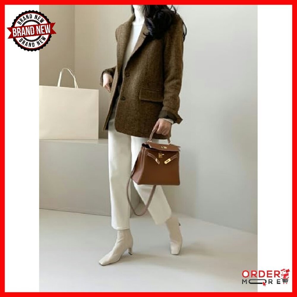 Wool Blend Blazer Jacket Women's Business Casual Mid Thigh Length - Picture 4 of 8
